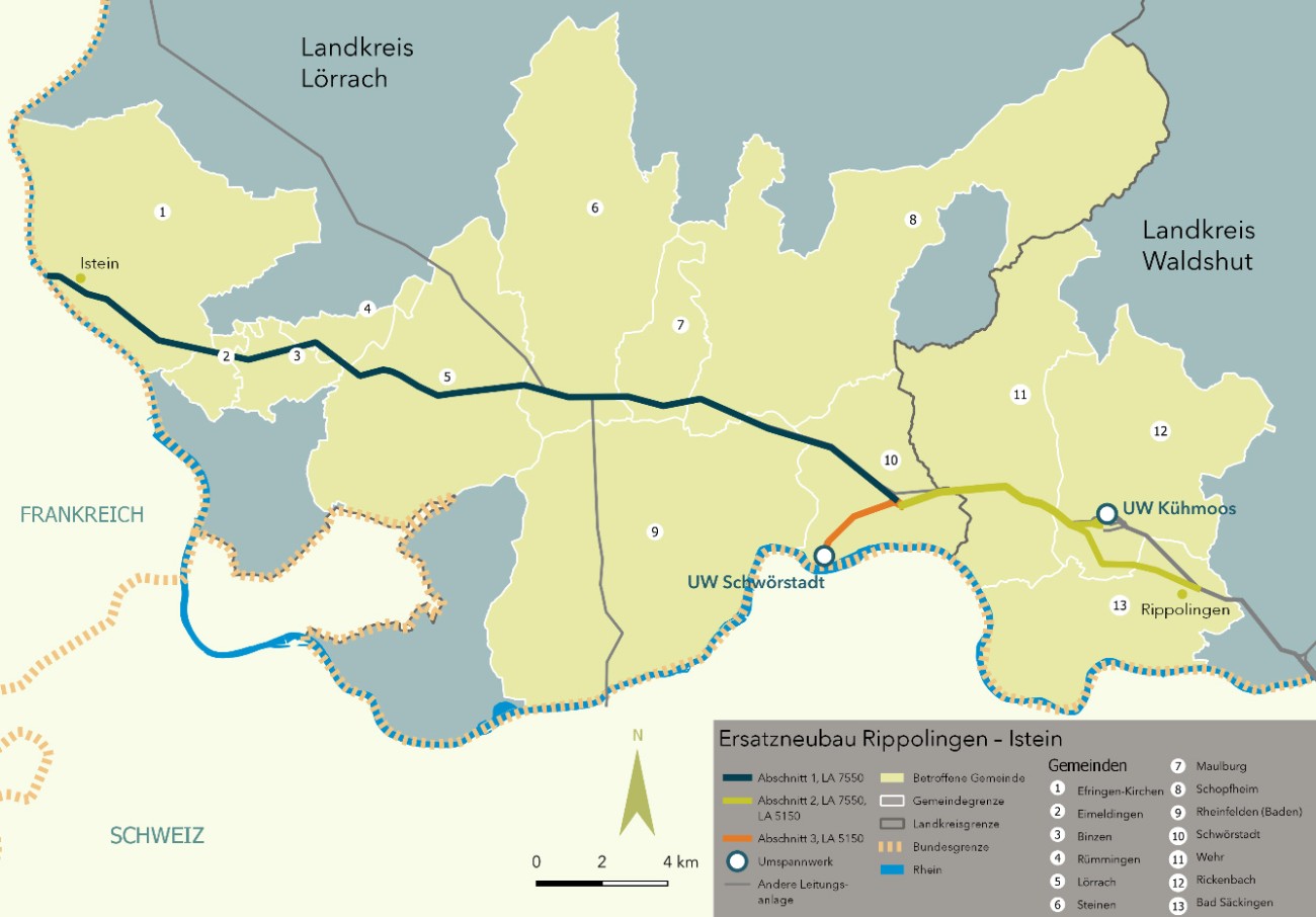 Vorhaben Ersatzneubau Rippolingen – Istein (Quelle: TransnetBW GmbH)